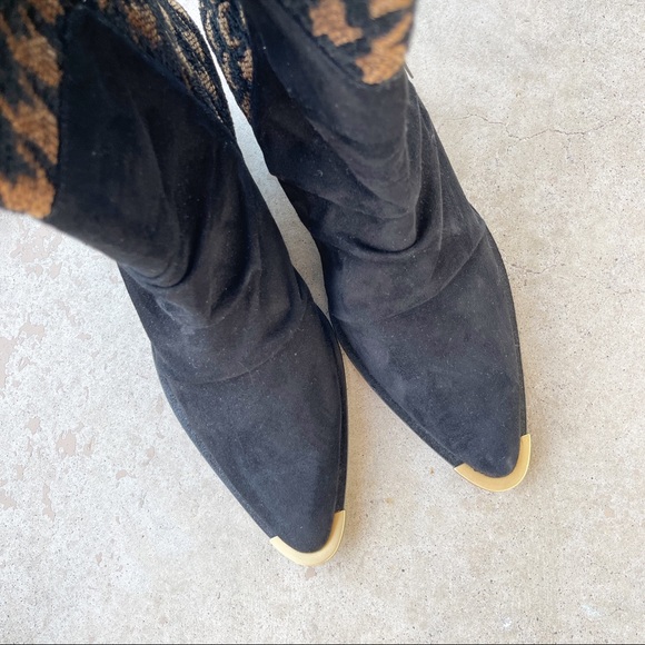 Schutz Tenia Houndstooth Tall Shaft Boot In Black Tan, Size 5B - Picture 3 of 5